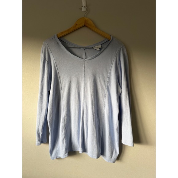 J.Jill Tops - J.Jill Light Blue 100% Pima Cotton Ribbed V-Neck 3/4 Sleeve Seamed Top Large